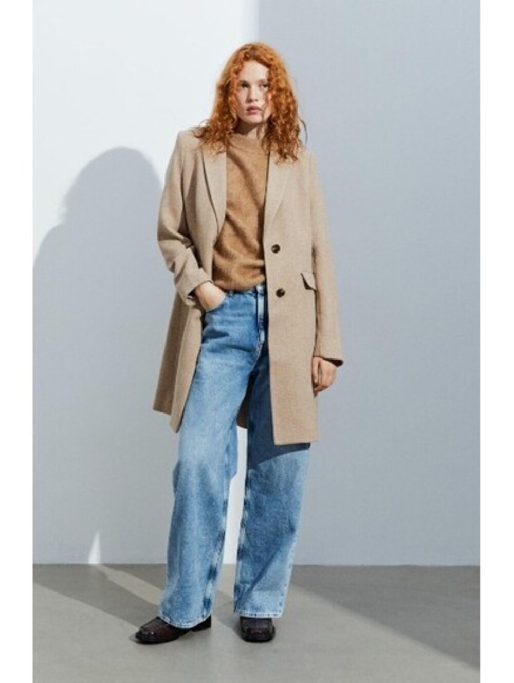 H&M Beige Wool Blend Tailored Single Breasted Coat – Women’s Large / EUR 46